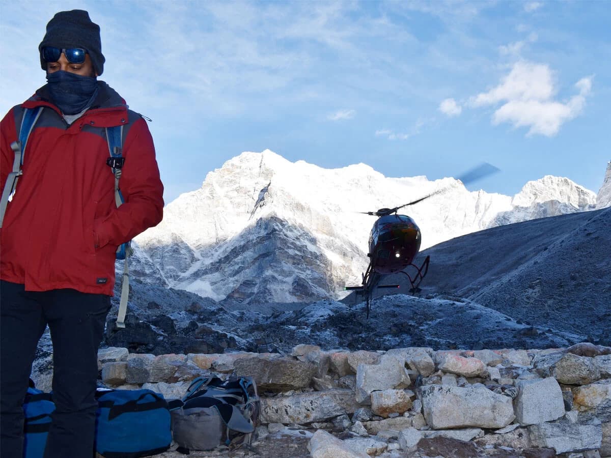 Waiting For Helicopter Fly Back