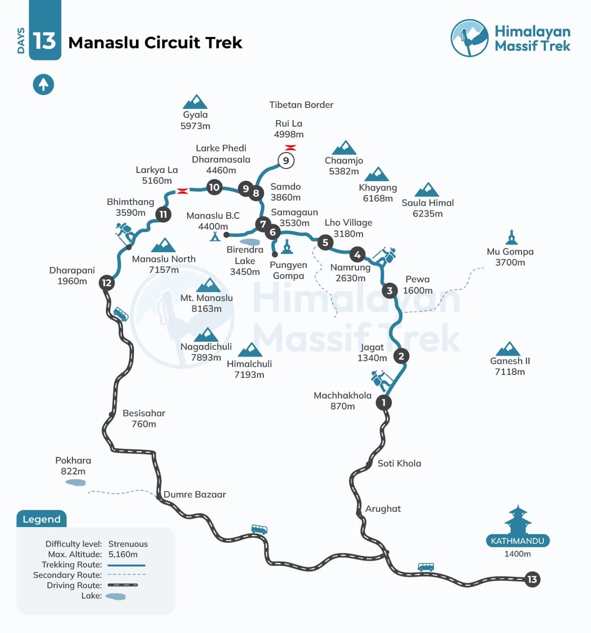manaslu circuit trek map