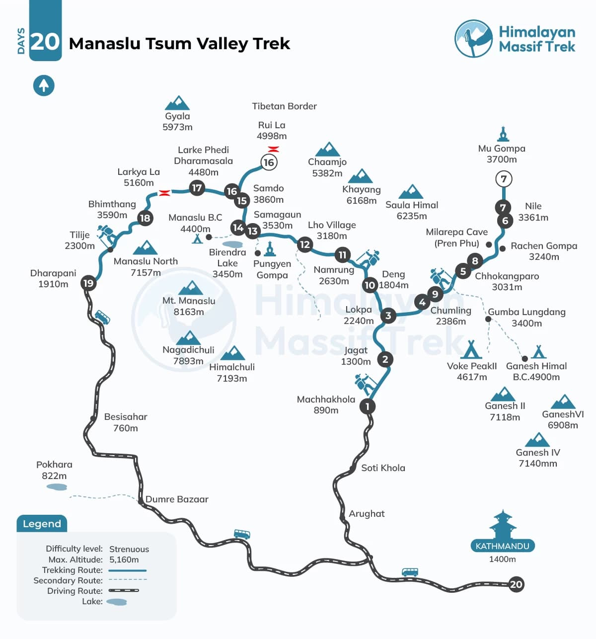 manaslu tsum valley trek map